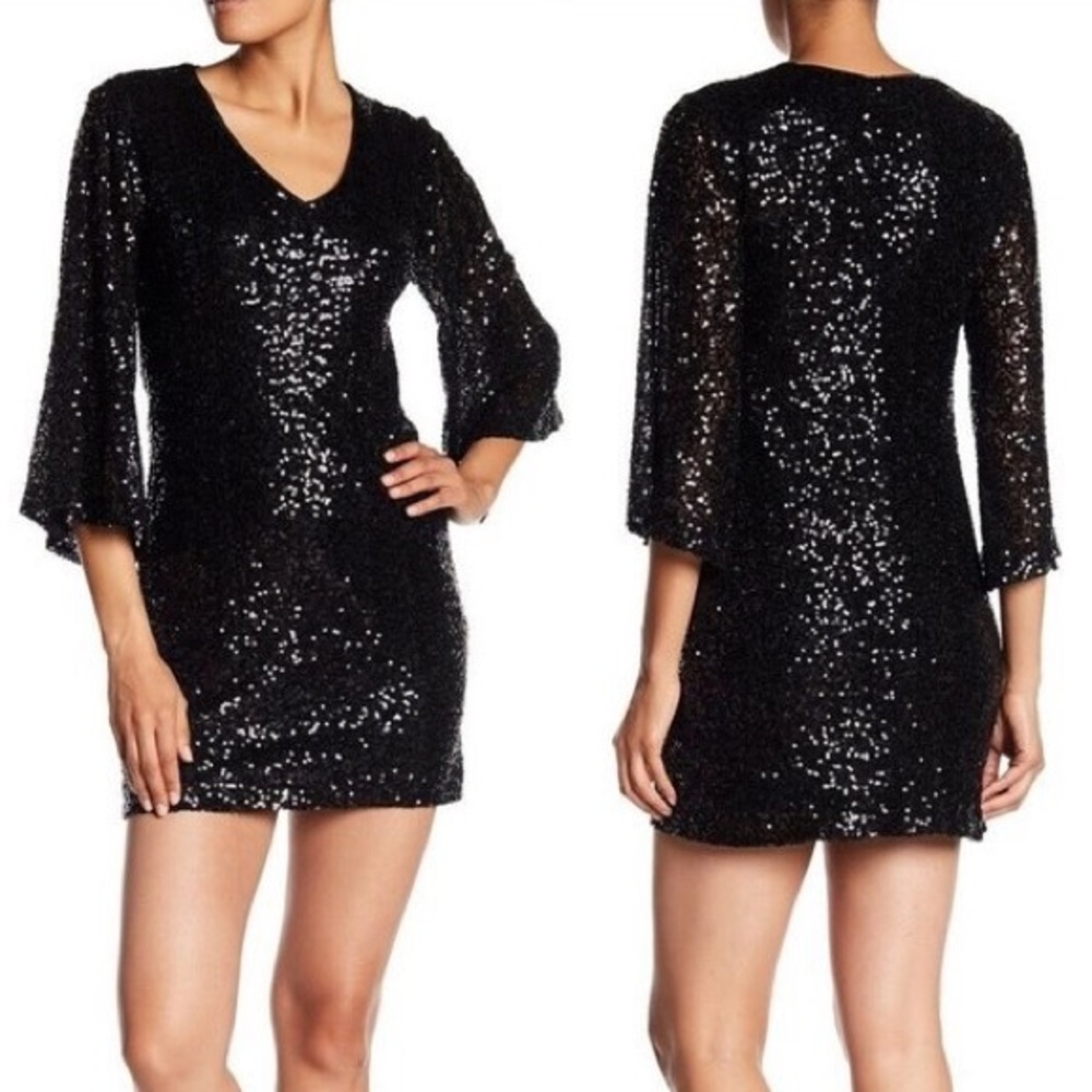 Maggy London Black Sequin Cocktail Shift Dress